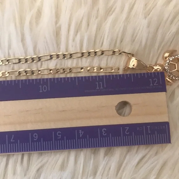 Gold plated turtle Charm with rhinestone with Necklace - Picture 6 of 7